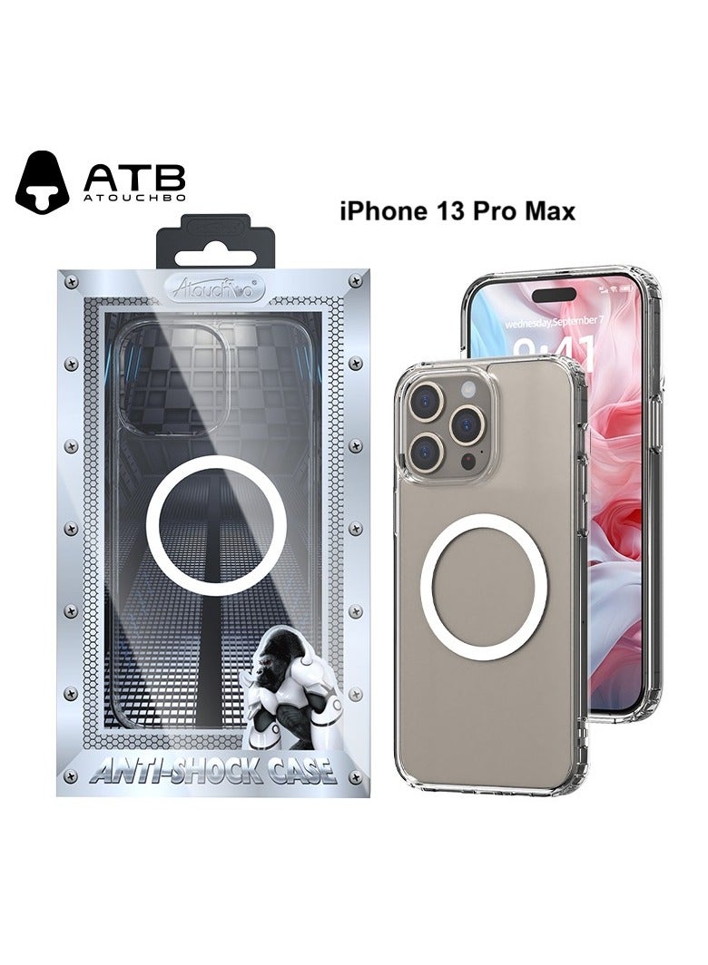 Atouchbo iPhone 13 pro max Clear shockproof case with built-in magnetic ring for car mounts and magnetic holders Elegant lightweight cover with anti-yellowing protection. A premium clear phone case made of soft TPU and hard PC for strong protection against drops, bumps, and scratches. Comes with a magnetic ring holder, allowing perfect compatibility with magnetic car mounts and stands. Anti-yellowing coating keeps the case crystal clear for a long time. - Image 1