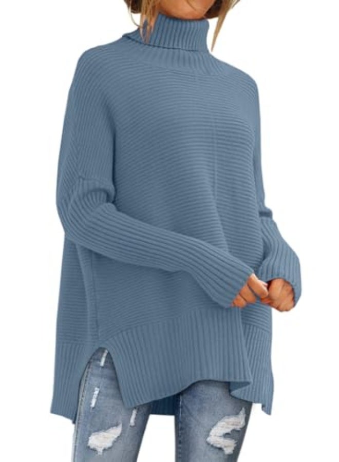 NIBEMINENT Women's Oversized Turtleneck Sweaters Fall Batwing Sleeve Ribbed Tunic Sweater - Image 1