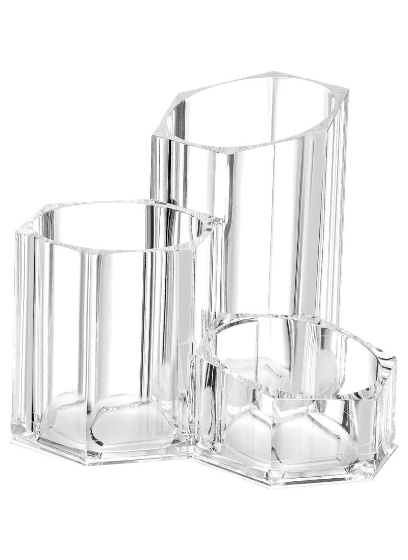 asmat Makeup Brush Holder Organizer – 3 Slot Clear Acrylic Cosmetics Brushes Storage Solution, Multi-Functional Vanity Organizer for Makeup Brushes, Eyeliners, Lip Liners, and Beauty Tools – Durable, Elegant, and Space-Saving Design  - Image 1
