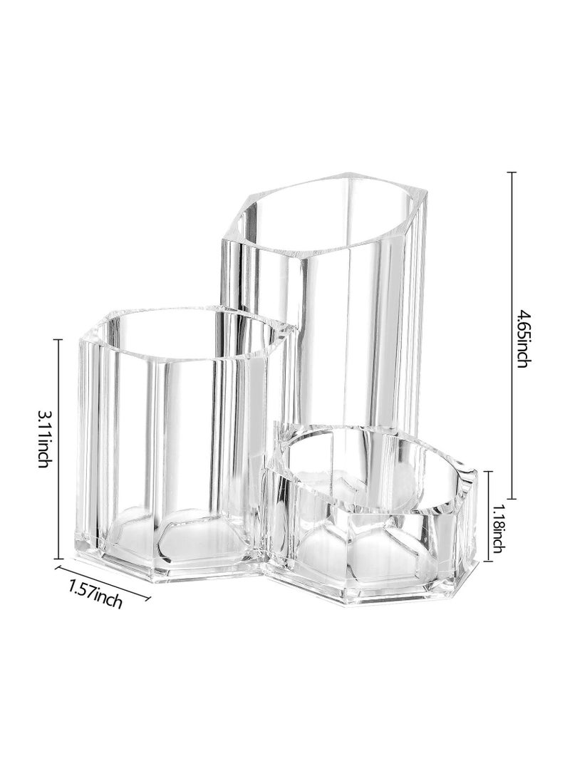 asmat Makeup Brush Holder Organizer – 3 Slot Clear Acrylic Cosmetics Brushes Storage Solution, Multi-Functional Vanity Organizer for Makeup Brushes, Eyeliners, Lip Liners, and Beauty Tools – Durable, Elegant, and Space-Saving Design  - Image 3