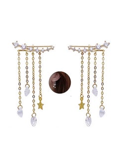 Yheakne Boho Star Ear Jacket Earrings Silver Cz Star Ear Climber Earrings Crystal Chain Tassel Earrings Crystal Ear Crawler Long Chain Earrings Jewelry For Women And Girls Gifts (Silver)  - Image 1