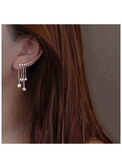 Yheakne Boho Star Ear Jacket Earrings Silver Cz Star Ear Climber Earrings Crystal Chain Tassel Earrings Crystal Ear Crawler Long Chain Earrings Jewelry For Women And Girls Gifts (Silver)  - Image 2