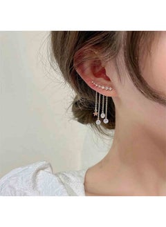 Yheakne Boho Star Ear Jacket Earrings Silver Cz Star Ear Climber Earrings Crystal Chain Tassel Earrings Crystal Ear Crawler Long Chain Earrings Jewelry For Women And Girls Gifts (Silver)  - Image 3