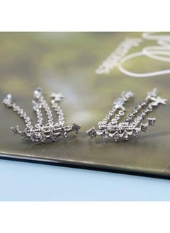 Yheakne Boho Star Ear Jacket Earrings Silver Cz Star Ear Climber Earrings Crystal Chain Tassel Earrings Crystal Ear Crawler Long Chain Earrings Jewelry For Women And Girls Gifts (Silver)  - Image 5