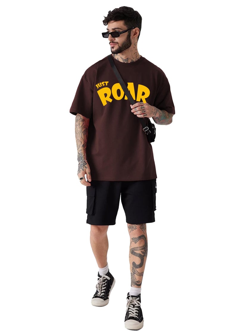 LEOTUDE Men Cotton Oversized Half Sleeve Round Neck T-Shirt (PO3_FS49_BSD_SUL_LSNLS_P_Beige, Maron_XXL) - Image 5