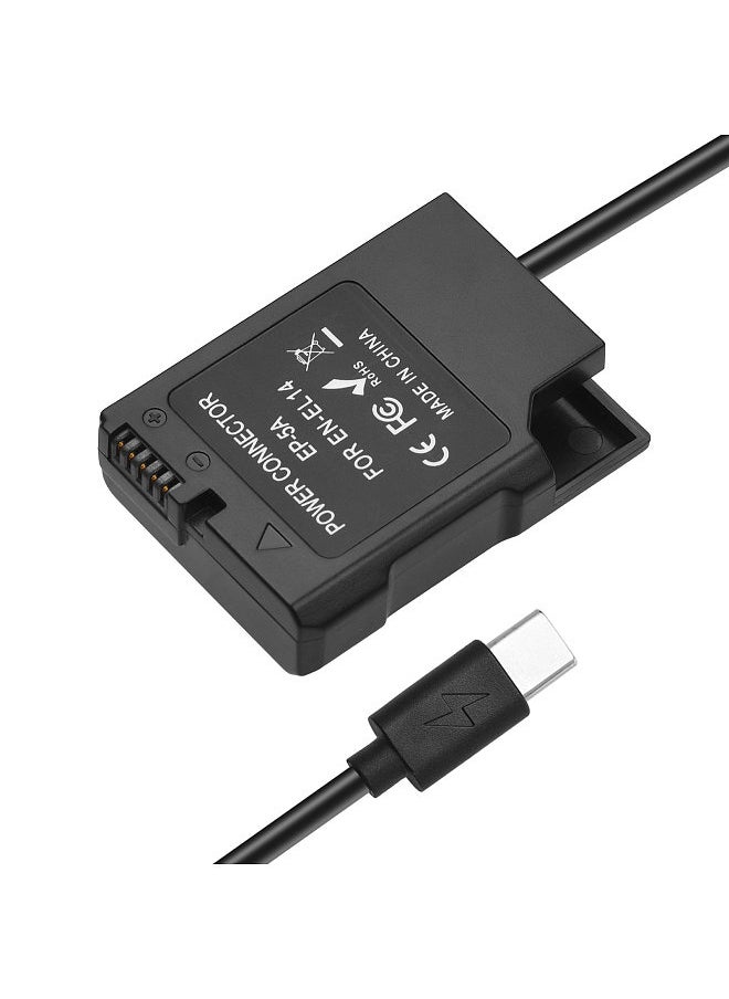 EN-EL14 Dummy Battery USB-C Coupler Adapter Dummy Battery Coupler with USB Type-C Spring Power Cable Replacement for Nikon D3100 D3200 D3300 D3400 D3500 D5100 D5200 D5300 D5500 DF P7100 P7700 P7800