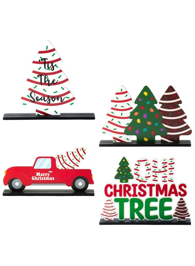 Haooryx Christmas Winter Table Centerpieces - 4Pcs Christmas Tree Cake Centerpieces Decoration Christmas Tree Wooden Table Topper Xmas Winter Holiday Tabletop Wood Sign Holiday Party Home Celebration - Image 1