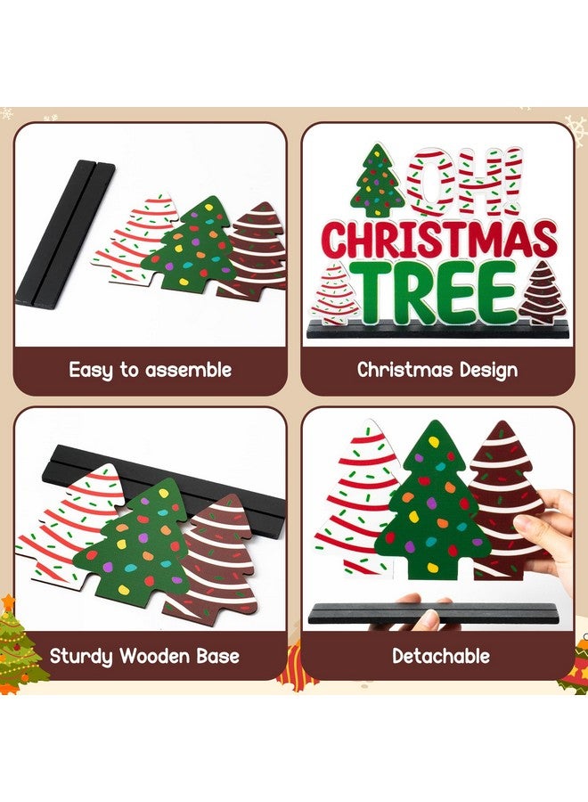Haooryx Christmas Winter Table Centerpieces - 4Pcs Christmas Tree Cake Centerpieces Decoration Christmas Tree Wooden Table Topper Xmas Winter Holiday Tabletop Wood Sign Holiday Party Home Celebration - Image 3