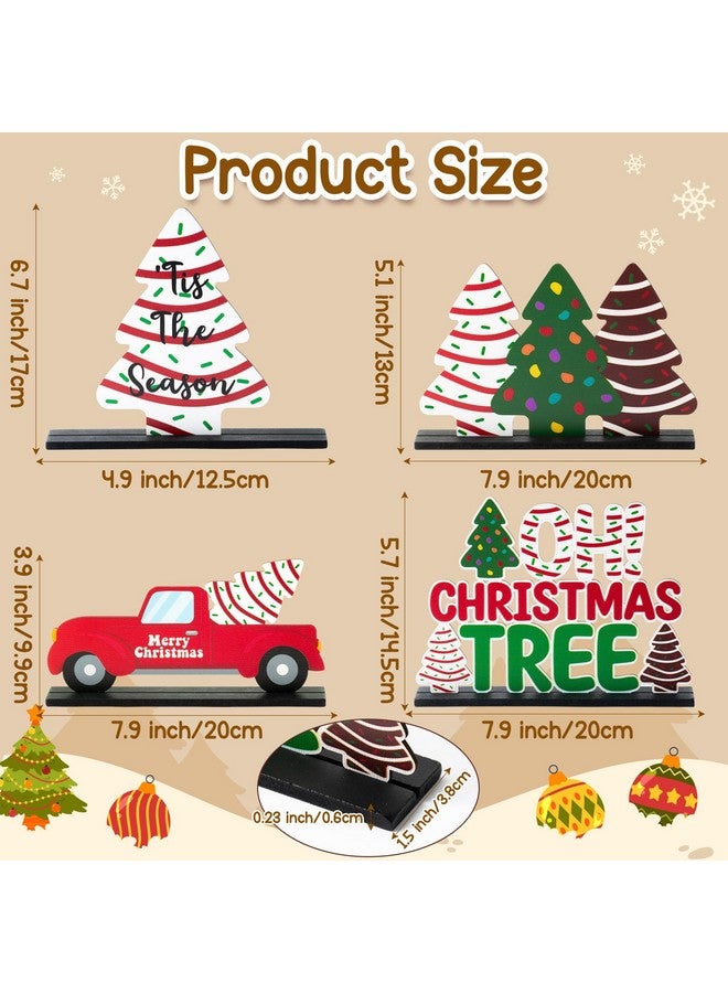 Haooryx Christmas Winter Table Centerpieces - 4Pcs Christmas Tree Cake Centerpieces Decoration Christmas Tree Wooden Table Topper Xmas Winter Holiday Tabletop Wood Sign Holiday Party Home Celebration - Image 2