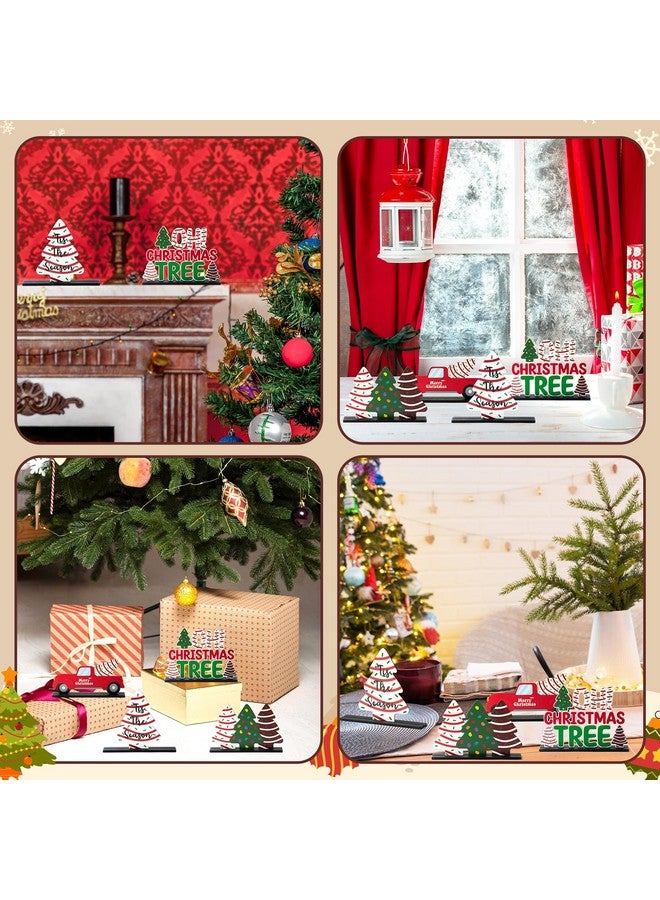 Haooryx Christmas Winter Table Centerpieces - 4Pcs Christmas Tree Cake Centerpieces Decoration Christmas Tree Wooden Table Topper Xmas Winter Holiday Tabletop Wood Sign Holiday Party Home Celebration - Image 5