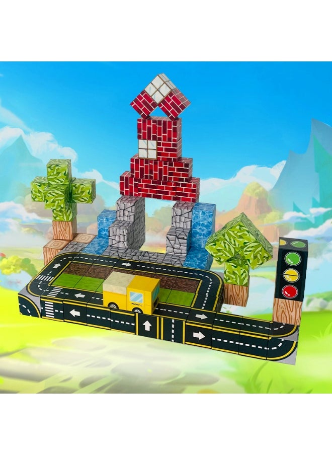 General Magnetic block building blocks children's educational forest road toy assembling set assembling game gift for family and friends  - Image 1