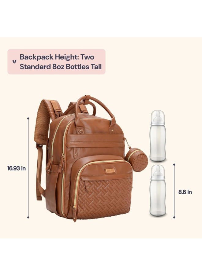BabbleRoo Leather Diaper Bag Backpack - Baby Essentials Travel Baby Bag, Multi function, Water Resistant, with Changing Pad, Stroller Straps & Pacifier Case – Unisex, Natural Brown - Image 2