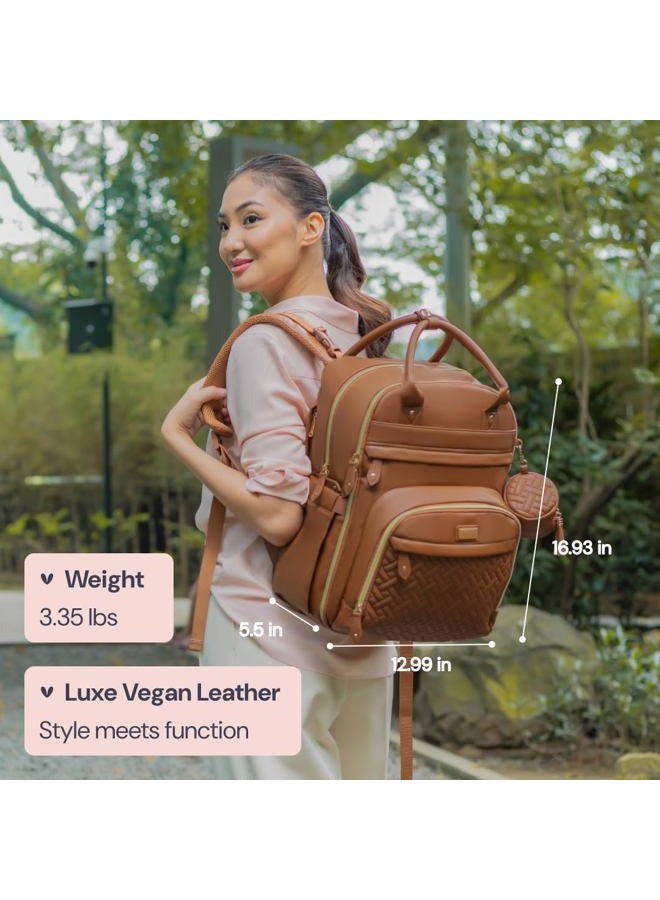 BabbleRoo Leather Diaper Bag Backpack - Baby Essentials Travel Baby Bag, Multi function, Water Resistant, with Changing Pad, Stroller Straps & Pacifier Case – Unisex, Natural Brown - Image 3