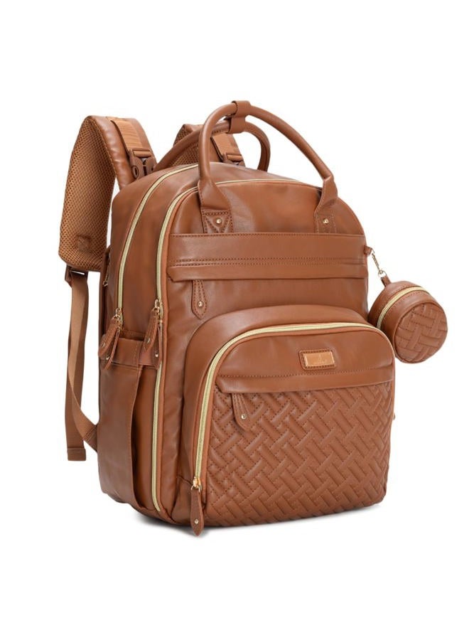 BabbleRoo Leather Diaper Bag Backpack - Baby Essentials Travel Baby Bag, Multi function, Water Resistant, with Changing Pad, Stroller Straps & Pacifier Case – Unisex, Natural Brown - Image 1