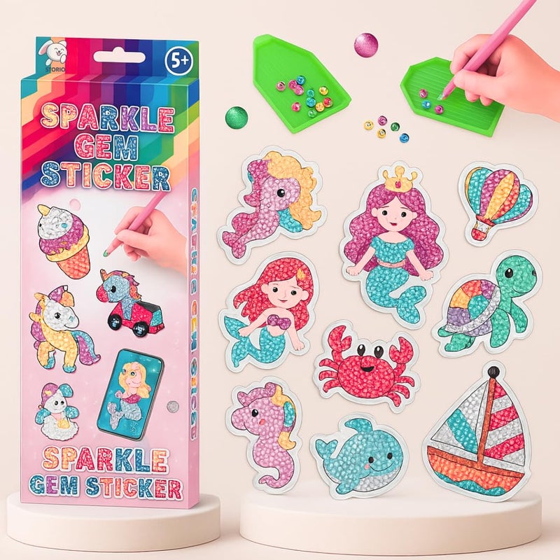 Storio Art and Craft Sparkle Gems DIY Sticker Art Kit, Glitter Diamond Painting Set, Ages 4+ - Image 1