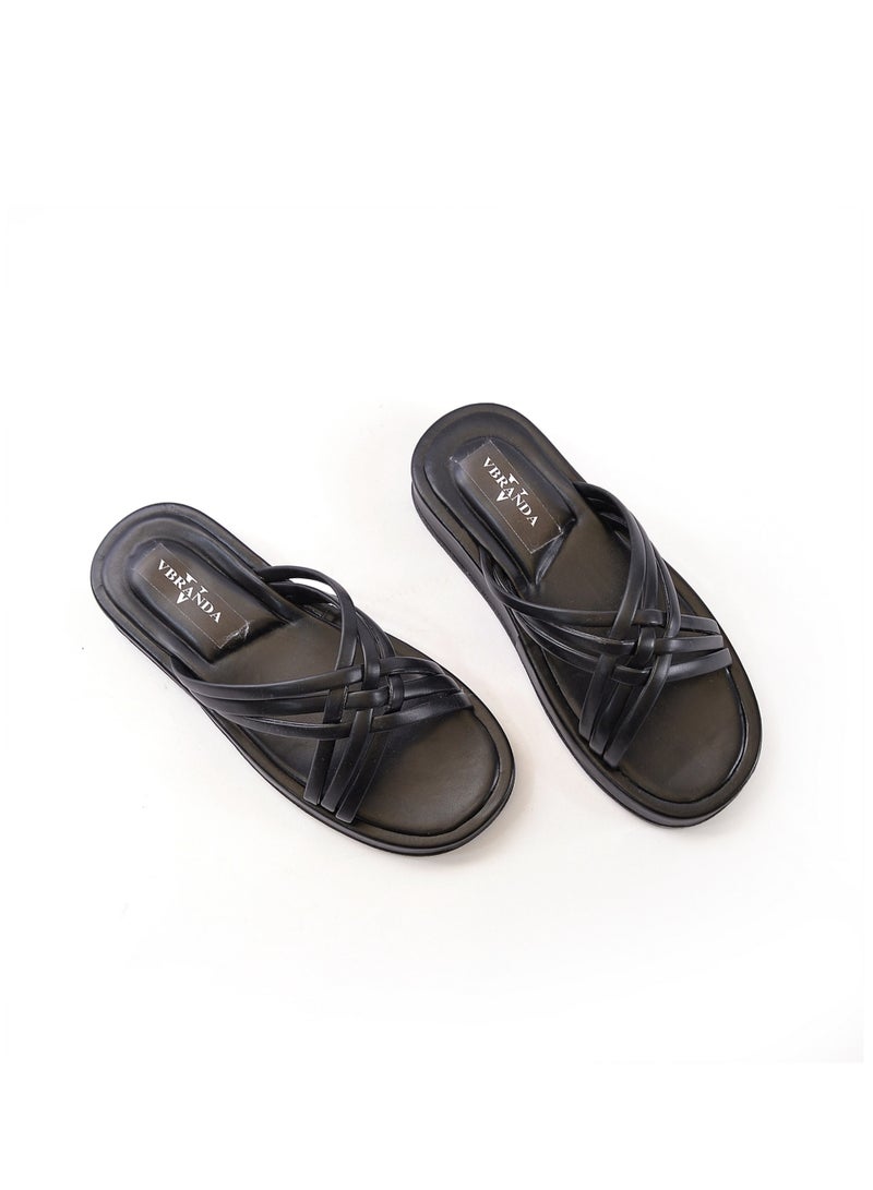 High-quality Leather Flat Slipper With An Elegant Front-BLACK