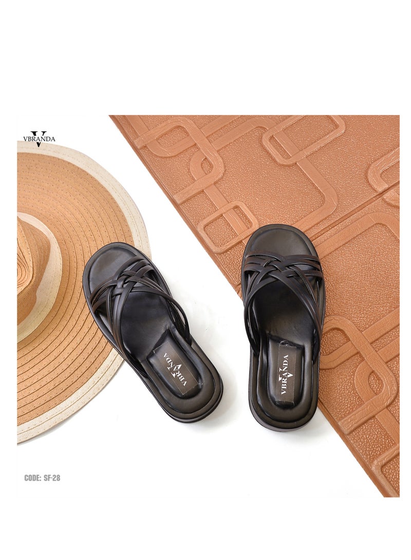 High-quality Leather Flat Slipper With An Elegant Front-BLACK