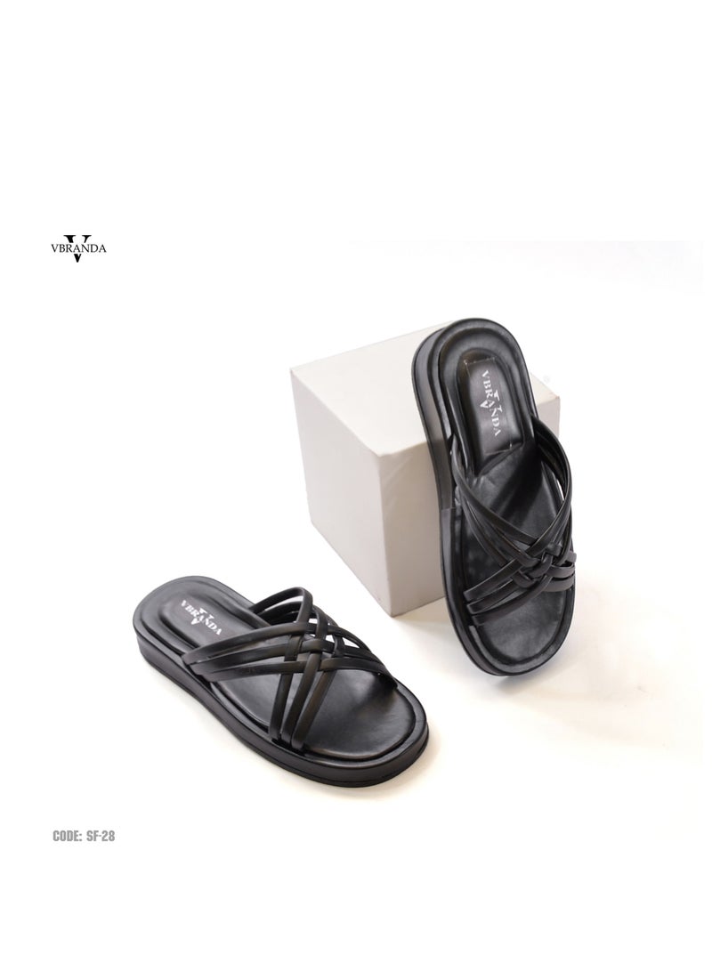 High-quality Leather Flat Slipper With An Elegant Front-BLACK