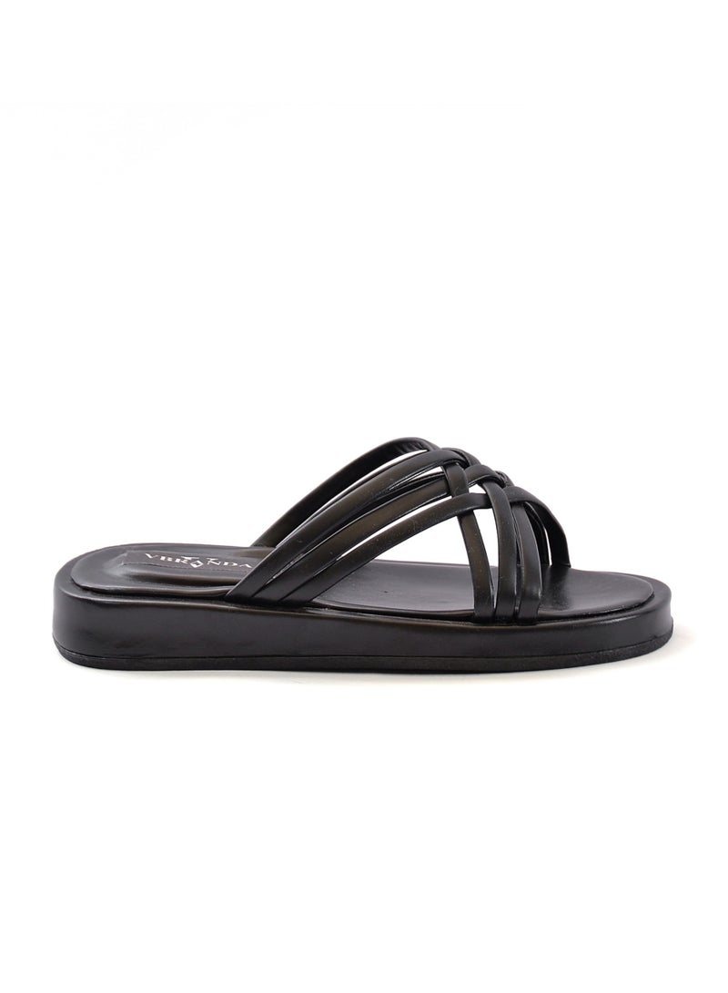 High-quality Leather Flat Slipper With An Elegant Front-BLACK