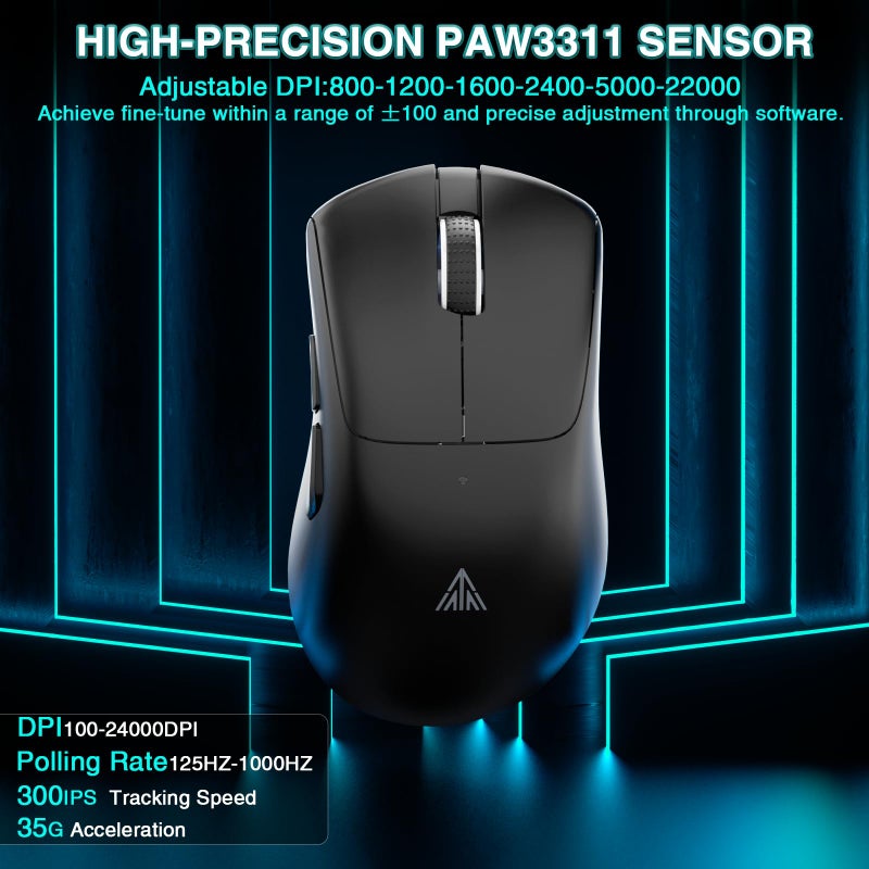 SOLAKAKA SM805 Lightweight Wireless Gaming Mouse,24000 DPI,Tri-Modes Connection,BT5.0/Type-C Wired/2.4G Wireless Mouse Gaming with 2 Side Buttons, Engineering Grip Custom Mouse for Gamer,Black - Image 5