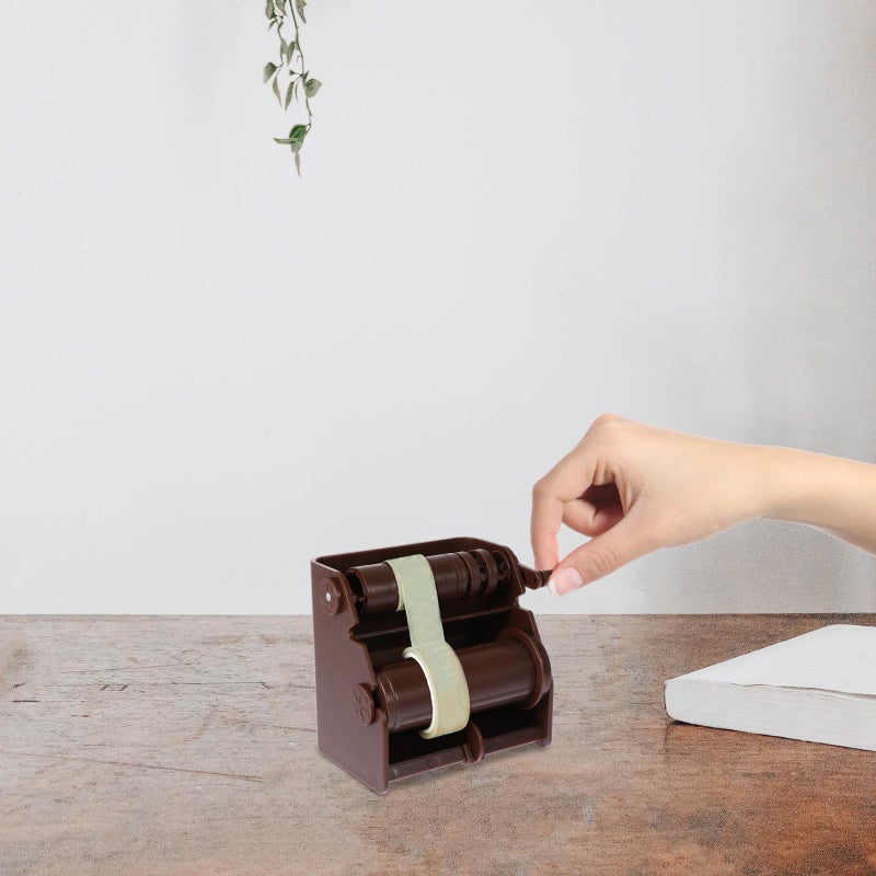 Brown Plastic Washi Tape Dispenser Cutter Set With Cutting Board For Home Office Crafting - Image 4