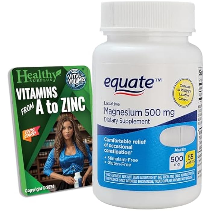 Healthy Surplus Equate Magnesium 500 mg - 55 Caplets and Vital Volumes Tips Card - Image 1
