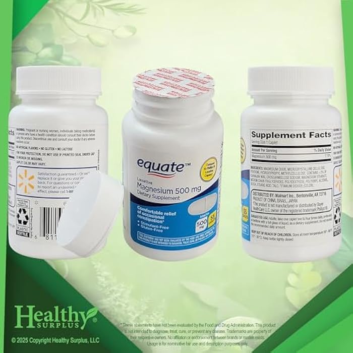 Healthy Surplus Equate Magnesium 500 mg - 55 Caplets and Vital Volumes Tips Card - Image 2