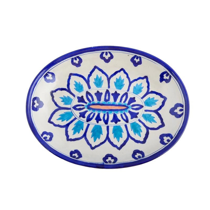 NATRIEL Blue Pottery Floral Art Handcrafted Plate for Classic Indian Style Home and Kitchen Decor and Serving Handmade and Handpainted Designer Plates Mind Mandala Greater Than 10 - Image 1