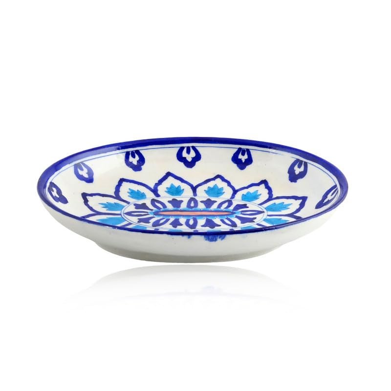 NATRIEL Blue Pottery Floral Art Handcrafted Plate for Classic Indian Style Home and Kitchen Decor and Serving Handmade and Handpainted Designer Plates Mind Mandala Greater Than 10 - Image 2