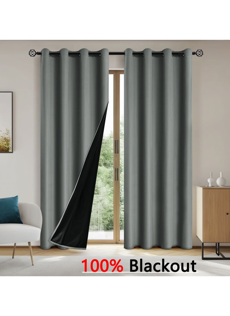 DUNISO 2 Panels Blackout Curtains for Bedroom, Thermal Insulated Room Darkening Curtains, Grommet Light Blocking Blackout Drapes for Living Room (Dark Grey,132*241cm)  - Image 1