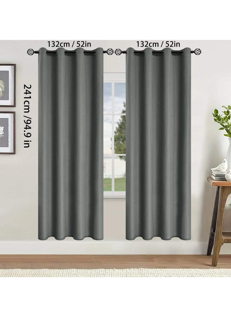 DUNISO 2 Panels Blackout Curtains for Bedroom, Thermal Insulated Room Darkening Curtains, Grommet Light Blocking Blackout Drapes for Living Room (Dark Grey,132*241cm)  - Image 2