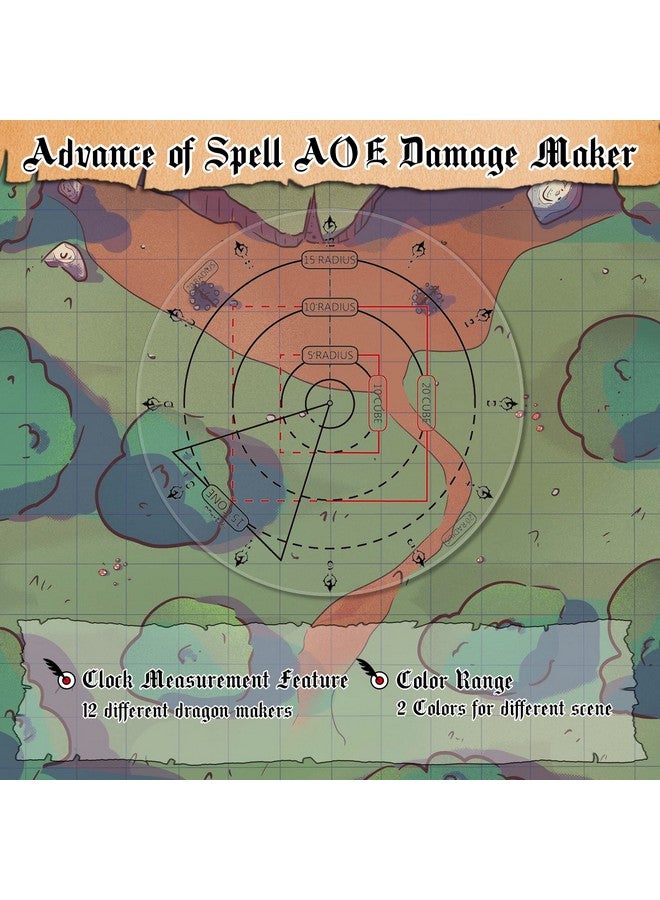 Byhoo Spell Aoe Damage Marker Dnd Area Effect Template - 1" Grid Or Hex Tabletop Game Mat Rpg Gaming Accessories For Dungeons And Dragons 5E Pathfinder And Other Ttrpgs  - Image 3