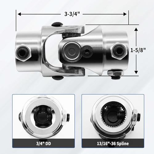 RABROPAR 13/16" 36 Spline X 3/4" DD Single Steering Shaft Universal U Joint Coupling Chrome 3-1/4" Overall Length - Image 2