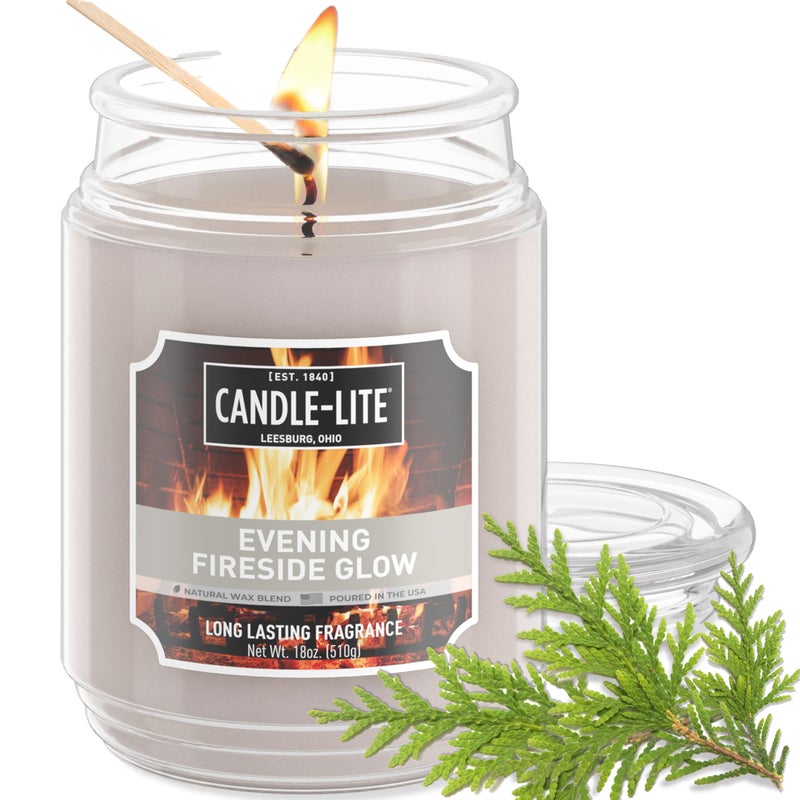 Candlelite Fall Scented Candles Evening Fireside Glow 18 oz Jar Proudly Poured in The USA Aromatherapy Candle SingleWick with 110 Hours of Burn Time Perfect for Creating a Refreshing Ambiance
