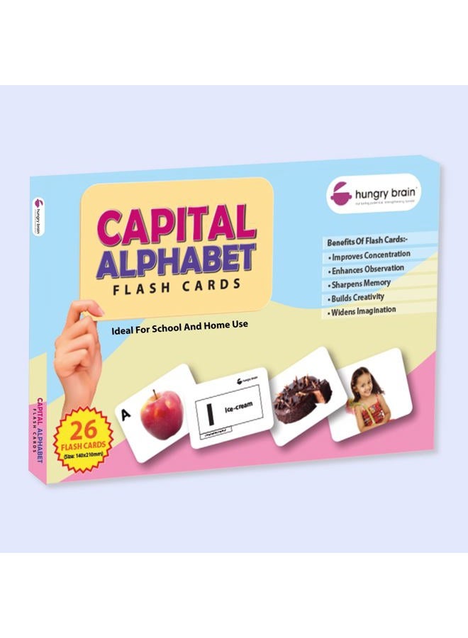 Hungry Brain Capital Alphabets Flash Cards for kids I A5 size, 26 Flash cards for babies 3 months to 6 years I Early Learning material to develop attention, focus and concentration of children - Image 1