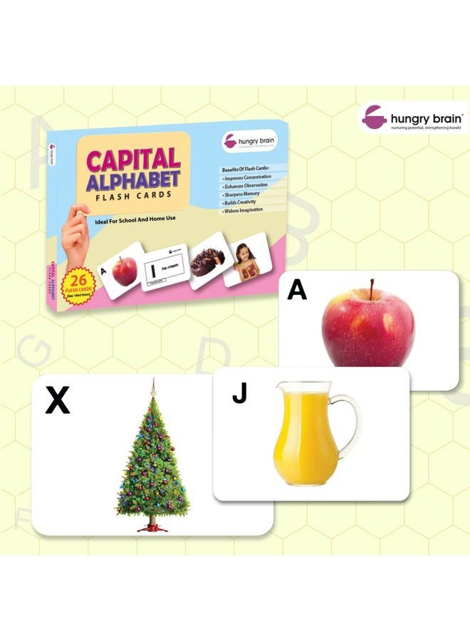 Hungry Brain Capital Alphabets Flash Cards for kids I A5 size, 26 Flash cards for babies 3 months to 6 years I Early Learning material to develop attention, focus and concentration of children - Image 2