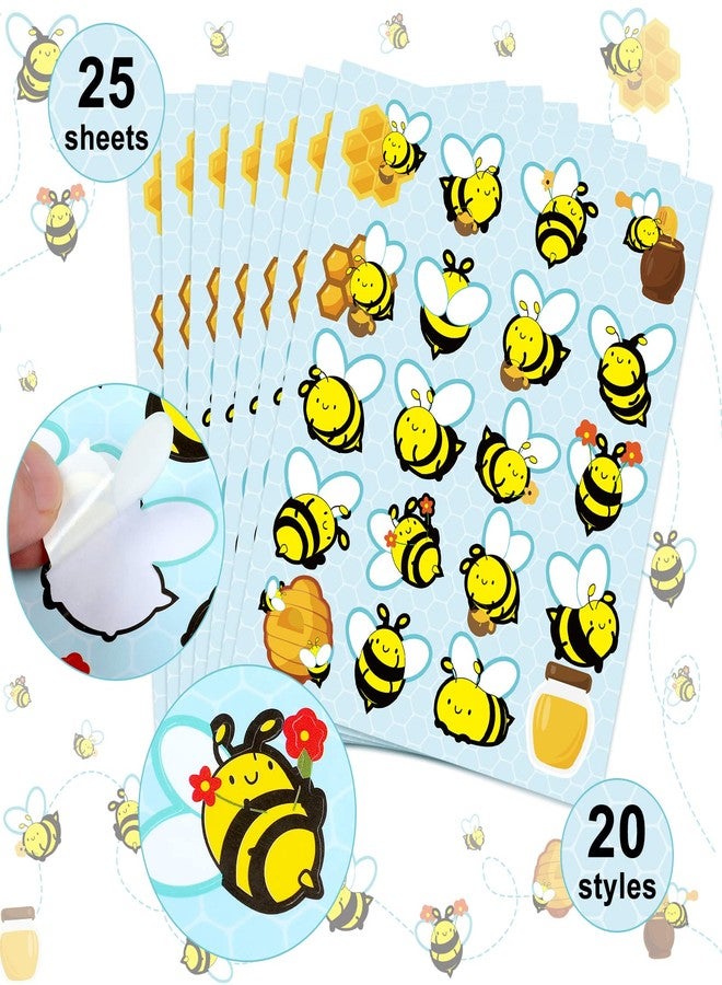 Containlol 500 Pieces Bee Theme Stickers for Kids Classroom Decoration Cute Honey Stickers Summer Waterproof Bee Theme Decals for Teachers Summer Classroom Party Supplies, 20 Styles - Image 3