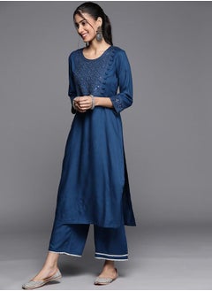 Libas Embroidered Kurta and Solid Palazzo with Chiffon Solid Dupatta Set by Styli  - Image 2