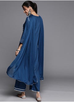 Libas Embroidered Kurta and Solid Palazzo with Chiffon Solid Dupatta Set by Styli  - Image 3