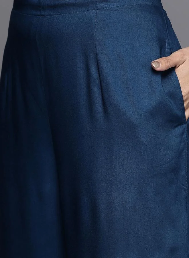 Libas Embroidered Kurta and Solid Palazzo with Chiffon Solid Dupatta Set by Styli