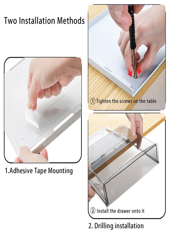 SOUJOY 2 Pack Self-adhesive Under Desk Drawer, Hidden Slide Out Organizer Tray, Plastic Under Table Attachable Hidden Storage Organizer for Office Home School Kitchen Sewing Table - Image 4