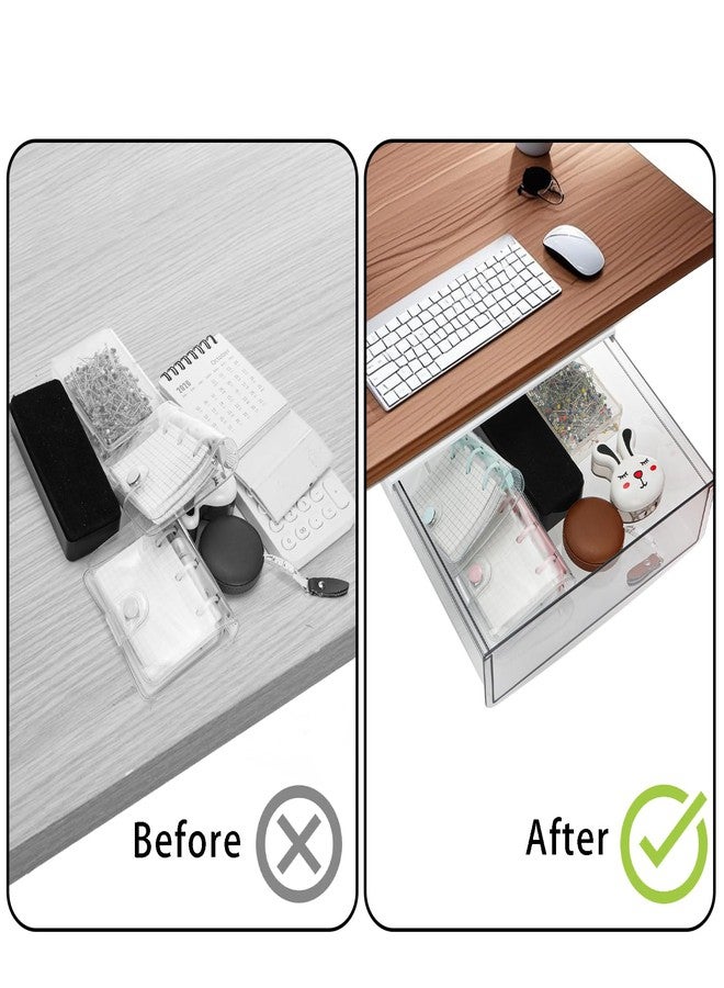 SOUJOY 2 Pack Self-adhesive Under Desk Drawer, Hidden Slide Out Organizer Tray, Plastic Under Table Attachable Hidden Storage Organizer for Office Home School Kitchen Sewing Table - Image 5