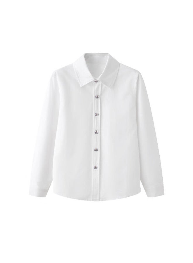 Luobobeibei Children's White Spring Long Sleeve Shirt Performance School Uniform White 160 - Image 1