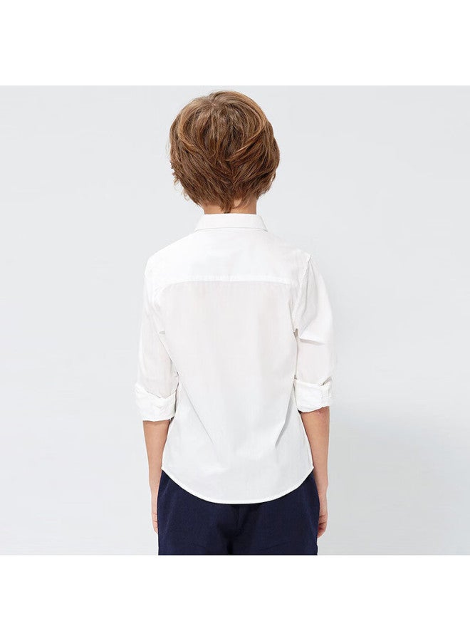 Luobobeibei Children's White Spring Long Sleeve Shirt Performance School Uniform White 160 - Image 2