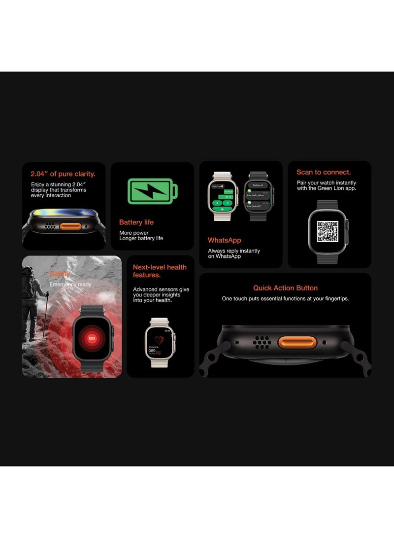 GREEN LION Communicate 49 Smart Watch, 2.04" AMOLED Display, Bluetooth Calls, 10 Days Standby, 3 ATM Waterproof, 1GB RAM, Health Monitoring, E-Book, Motion Games - Silver - Image 2