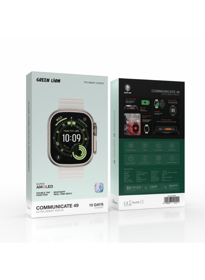 GREEN LION Communicate 49 Smart Watch, 2.04" AMOLED Display, Bluetooth Calls, 10 Days Standby, 3 ATM Waterproof, 1GB RAM, Health Monitoring, E-Book, Motion Games - Silver - Image 3