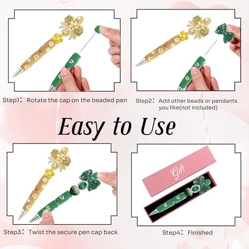 KUNHEHO 12Pcs Beadable Pens Daisy Fancy Pen for Beads Cute Journalling Pens for Women Fun Bling Ballpoint Pens Tween girls Gifts Trendy Stuff - Image 3