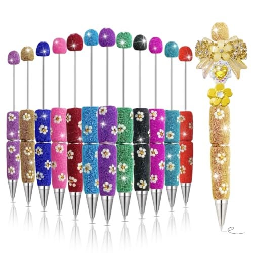 KUNHEHO 12Pcs Beadable Pens Daisy Fancy Pen for Beads Cute Journalling Pens for Women Fun Bling Ballpoint Pens Tween girls Gifts Trendy Stuff - Image 1