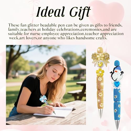 KUNHEHO 12Pcs Beadable Pens Daisy Fancy Pen for Beads Cute Journalling Pens for Women Fun Bling Ballpoint Pens Tween girls Gifts Trendy Stuff - Image 5