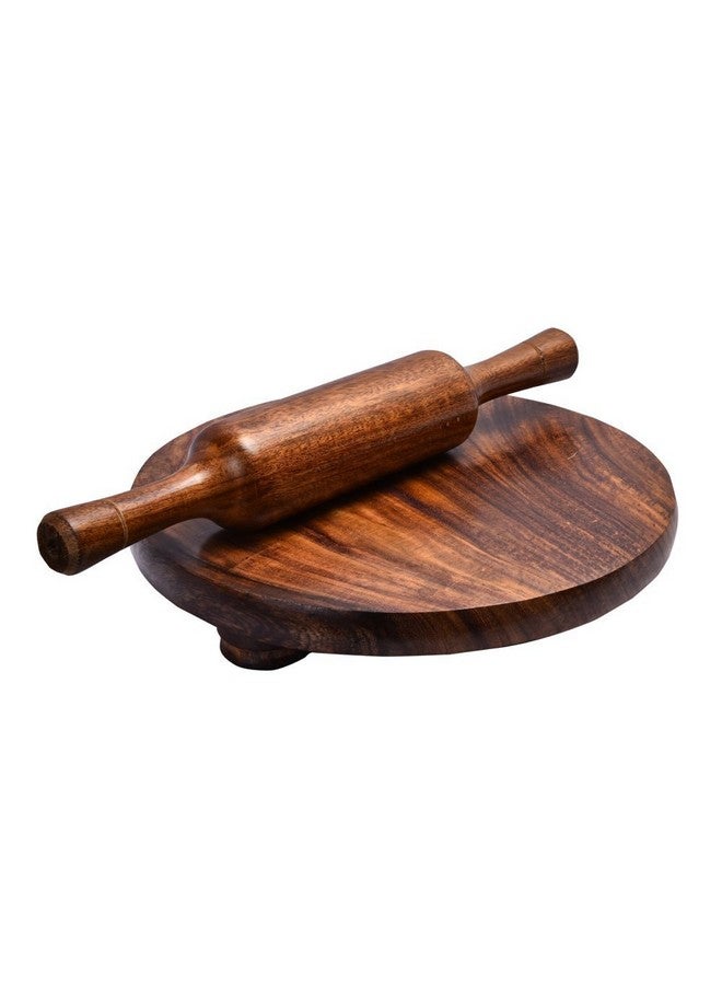 ITOS365 Wooden Handmade Chakla & Belan Set for Kitchen - Wooden Finish | Rolling Board and Rolling Pin Set for Roti & Chapati Making | Home & Kitchen Essential Item - 10 Inches - Image 1